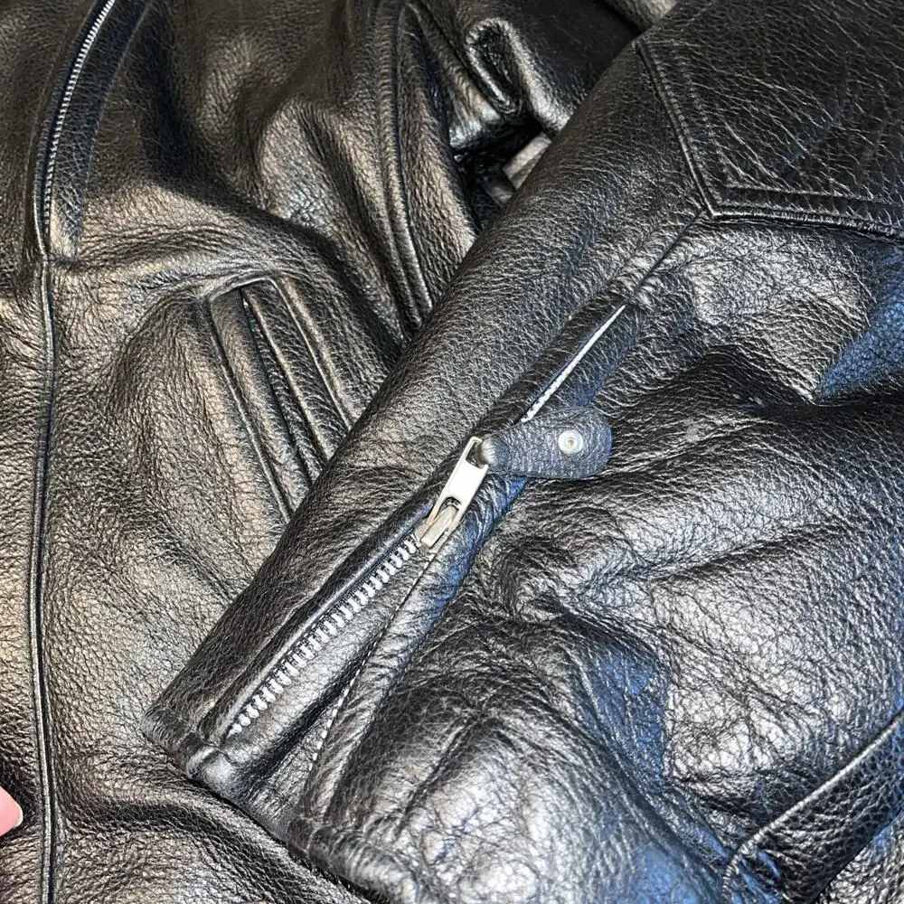 VINTAGE Wilsons Heavy Leather Motorcycle Jacket Mens XL Black Thinsulate